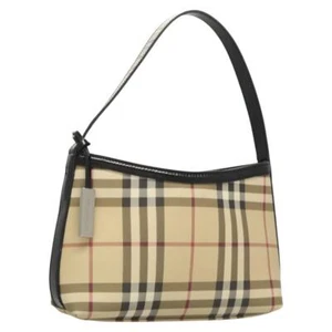 BURBERRY Nova Check Shoulder Bag PVC Beige Silver Auth 123380 - Picture 1 of 22