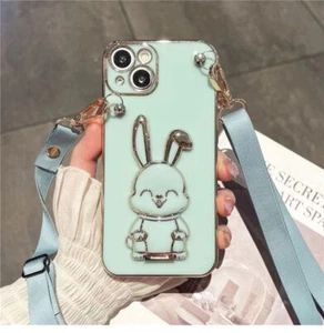 For iPhone Samsung Huawei Girls Crossbody Rabbit Holder Plating Phone Case Cover - Picture 1 of 16