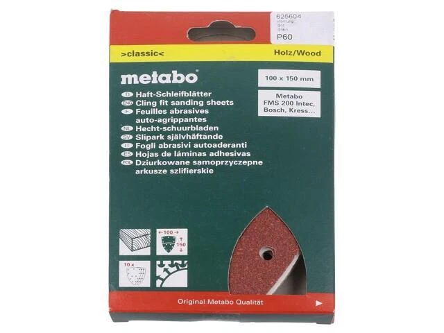 625604000 Sandpaper Grit: 60 Fixing: Self Adhesive 100x150mm METABO Foto 1 de 1