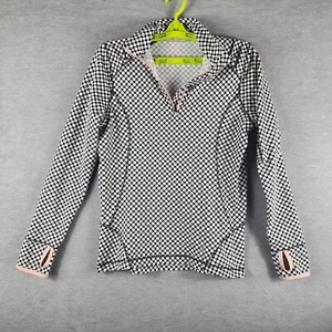 Lands End Woman Athletic Top S 6 8 Black White Back Zip Pocket Thumb Holes EUC - Picture 1 of 18