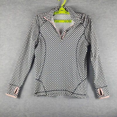 Top deportivo Lands End para mujer S 6 8 negro blanco cremallera trasera bolsillo agujeros para el pulgar usado en excelente estado Foto 1 de 4