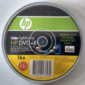 HP Color LightScribe DVD+R 16x 4.7GB Blank Discs 10 Pack Spindle - Picture 1 of 2