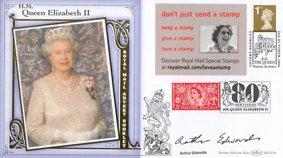 ARTHUR EDWARDS SIGNED Queen 80th Birthday Benham FDC Booklet 2006 (98238) - Image 1 of 4