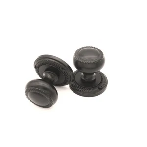 Georgian Matt Black Brass Mortice Door Knobs Set for Internal Doors 65mm Rose - Picture 1 of 5