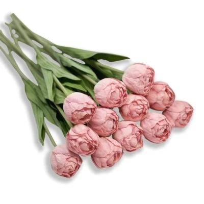 12pcs Fake Pink Tulips Burnt Edge Silk Tulips Artificial Flowers with 14.9'' ... - Изображение 1 из 4