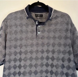Haggar Golf Men's Argyle Diamond Gray Blue Short Sleeve Polo Shirt Large Vintage - Picture 1 of 11
