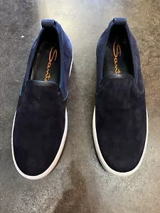 Santoni Blue Leather Trim Suede Trainers 37 - Picture 1 of 9