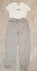 Shein Girls Sweatpants Top Set Gray White Butterfly Embroidered Youth Sz S/M 4/6 - Picture 1 of 13