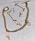 New ListingGolden Pink Enamel Kitty Necklace And Dangling Earrings