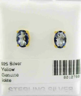 PENDIENTES DE PLATA DE LEY 925 GENUINOS 1,20 Cts IOLITE (Tono Amarillo) - Nuevos con Etiquetas Foto 1 de 4