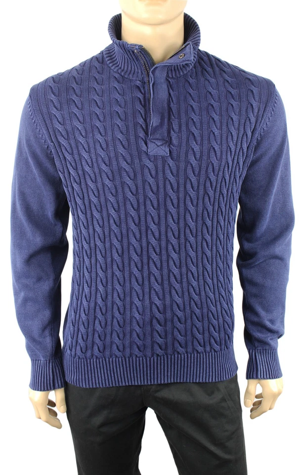 NEW WEATHERPROOF VINTAGE HALF ZIP STONEWASHED BLUE CABLE KNIT SWEATER M $135 - Image 1 of 3