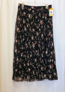 Vince Camuto Wmn's NWT Black Maxi Midi Accordion Pleated Skirt Pink Floral Sz M - Picture 1 of 8