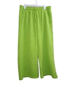 See And Be Seen Women's 1X Textured Wide Bottom Lounge Pants Lime Green Boho NWT - Picture 1 of 7