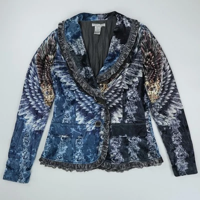 Alberto Makali Blazer Jacket Lace Ruffle Multicolor Cardigan Y2K Wings Goth VTG - Image 1 of 4