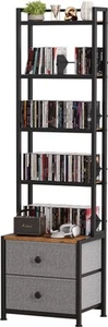CD Storage Rack with Drawer, 5-Tier DVD Organizer Shelf w/Adjustable Book Sto... - Picture 1 of 7