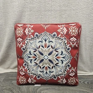 Hampton Bay Outdoor Throw Pillow 17"X17" Red Chili Medallion French Country - Picture 1 of 7