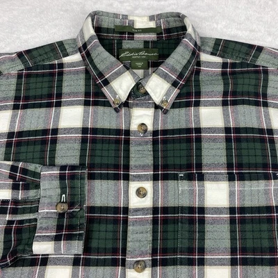 Eddie Bauer Flannel Shirt Mens Large Green/White Plaid Slim Fit Long Sleeves - Image 1 of 4