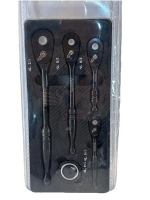 Husky Ratchet Set 100-Tooth 1/4", 3/8" + 1/2" Metric/SAE 3.6 Arch Swing (5-Pcs) - Image 1 of 4