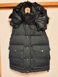 Burberry Black Label Down Vest Men’s Dark Gray Fur Warm Used #EK BCA - Picture 1 of 5