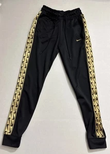Nike Sweatpants Mens XS Black Gold Swoosh Stripe Jogger Pants - Picture 1 of 11
