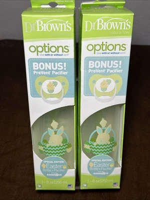 Детская бутылочка Dr Browns Natural Flow 8 унций 2 упаковки специальное издание пасхальный кролик + соска - Изображение 1 из 4