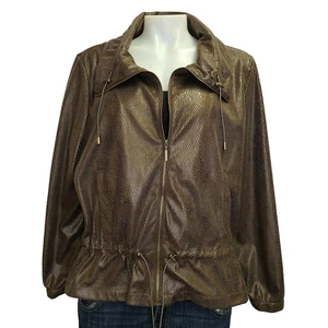 Ruby Rd Brown Faux Alligator Snake Animal Print Peplum Jacket Women's sz 16W - Picture 1 of 15