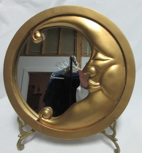 VTG Celestial Mirror Gold Tone Moon Stars Round Wall Moon Face 1990s Boho 12" - Photo 1 sur 5