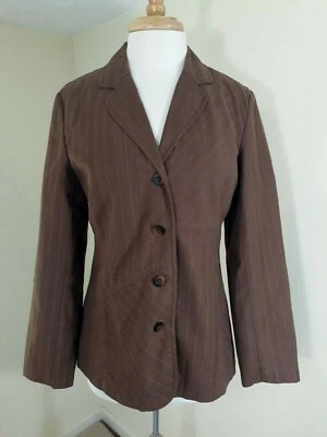 Blazer Jill para mujer marrón a rayas mezcla de algodón y lino talla 10 clásico  Foto 1 de 4