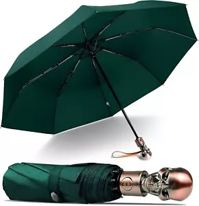 Paraguas calavera negro Lejorain para hombre - automático de viaje de lujo verde oscuro - Imagen 1 de 6