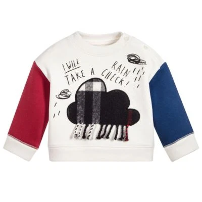 NOVO COM ETIQUETAS Burberry Boys Mini Rain Check moletom branco manga azul vermelha 9m 3y - Imagem 1 de 3