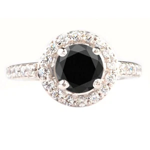 2.36Ct 100% Natural Black Diamond White Accents Diamond Ring In 14KT White Gold - Picture 1 of 8