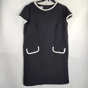 Chetta B Black Dress White Trim Sheath Vintage Size 14 Bergdorf Goodman Texture - Picture 1 of 12