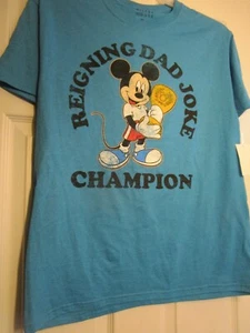 Disney Mens Blue Mickey Mouse Dad Joke Champion Fathers Day T-Shirt Small - Picture 1 of 4