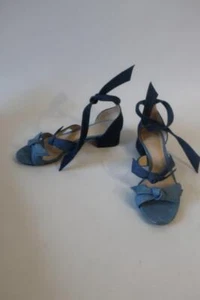Womens Alexandre Birman Blue Denim Bow Strappy Ankle Tie Heeled Sandals 35 US/5 - Picture 1 of 9