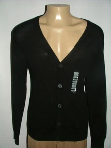 NEW WT LINEA UOMO CARDIGAN SWEATER SIZE L WOOL ACRYLIC BLACK SOLID #130 - Picture 1 of 4