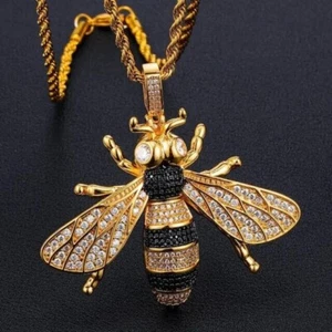 Round Cut Lab-Created Spinel ''Honey Bee'' Pendant 14K Yellow Gold plated - Picture 1 of 5