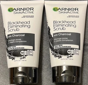 2 Pack Garnier SkinActive Blackhead Eliminating Scrub w/ Charcoal 5 OZ Exp 09/26 - Picture 1 of 3