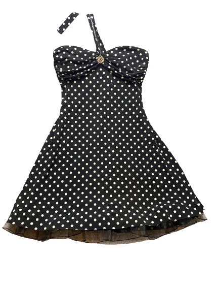 Blondie Nites  Pin-Up Dress Womens 11 Black White Polkadots Halter Cocktail Lady - Image 1 of 4