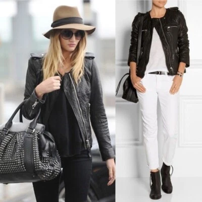 Isabel Marant Étoile Kady Quilted Lamb Leather Jacket Washed Black Designer 2 XS - Image 1 of 4