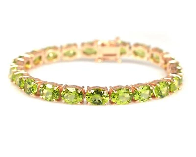 Natural Peridot Jewelry 14K Rose Gold Plated 925 Sterling Silver Tennis Bracelet - Image 1 of 4