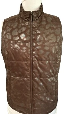 Chico's Size 1 Medium Brown Tonal Animal Print Lightweight Full Zip Puffer Vest - Image 1 of 4