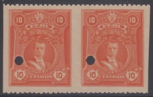 PERU 1929 SPULENSTEMPEL Sc 260 TOP WERT PAAR, PROOF, PUNZ GELOCHT POSTFRISCH F, VF RAR - Bild 1 von 1