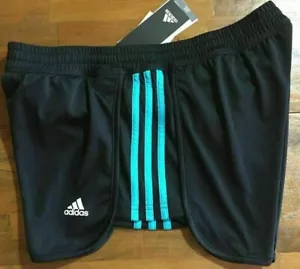 ADIDAS CLIMALITE D2M 3 STRIPE KNIT SHORTS Women's Small S (Black/Turquoise) NWT - Picture 1 of 4