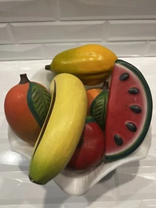 Vtg Pottery Fruit Pear Watermelon Papaya Banana Mango Mexican Ceramic Folk Art - Picture 1 of 13