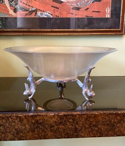 Arthur Court Designs vintage 1993 glass Bowl Bunny with aluminum rabbit Stand - Bild 1 von 6