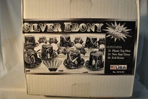 PLATA ÉBANO 50 PERSONAS AÑO NUEVO FIESTA SOMBREROS, TIERAS Y CUERNOS DE ALUMINIO #351S-50 - Imagen 1 de 3