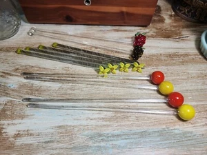 Vintage Glass Swizzle Stir Sticks Kitschy Mid Century Bar Ware - Mixed Lot Of 10 - Picture 1 of 8