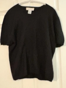 Feinste zweifädige Garne 100% Kaschmir Damen XL Pullover Kurzarm schwarz - Bild 1 von 7