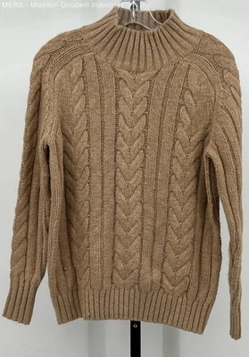 Suéter Ann Taylor Mujer Beige Tejido con Cable Cuello Alto Pequeño Acrílico Mezcla de Lana Foto 1 de 4