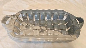 Woven Blue/ Gray Studio Pottery oblong Shallow Bread Basket/ Fruit Bowl Handles - Picture 1 of 12